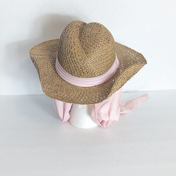 Cottage Core Straw Hat Neck SPF Scarf Sun Beach Coastal Boho Wide Brim - Picture 4 of 7